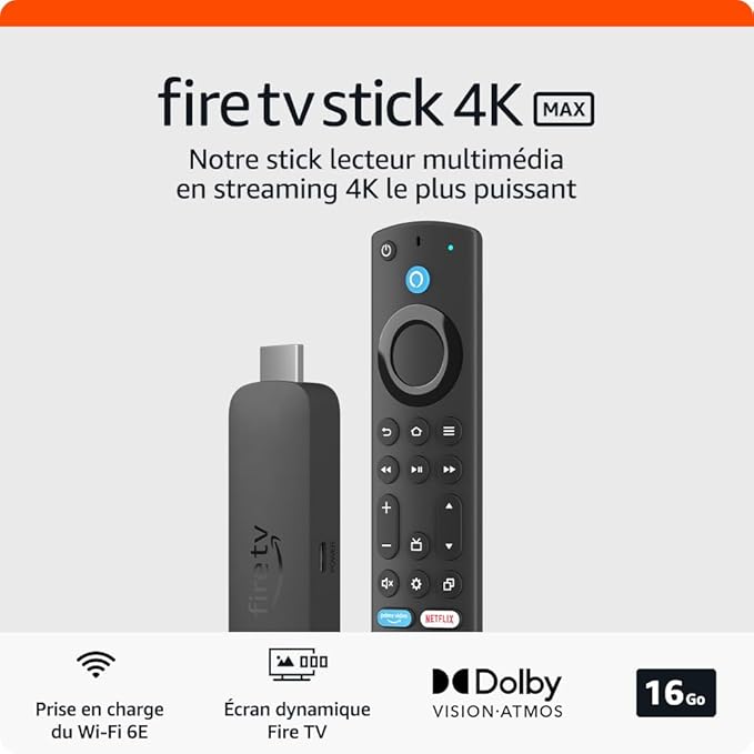 Amazon Fire TV Stick 4K Max | Appareil de streaming avec fonctionnalité Écran dynamique et prenant en charge le Wi-Fi 6E - SECUROTOP