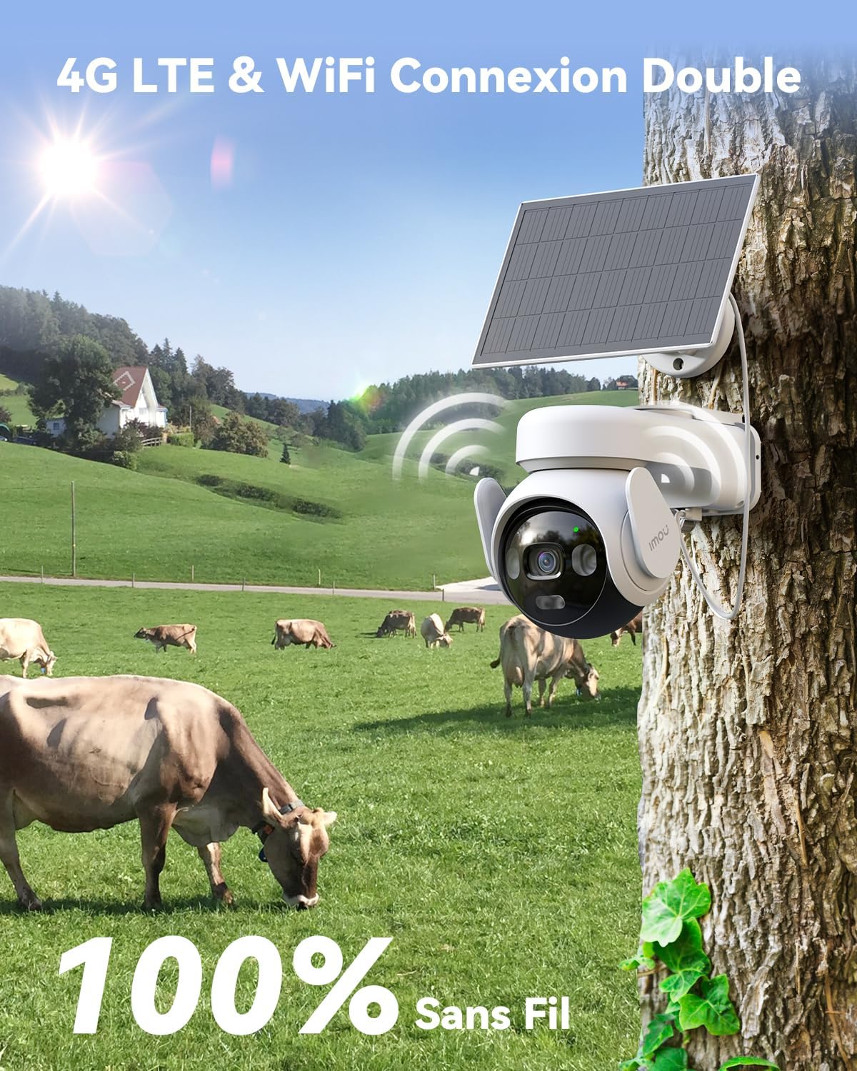 Caméra IP Wi-Fi et 4G 5MP avec batterie, panneau solaire et détection humaine