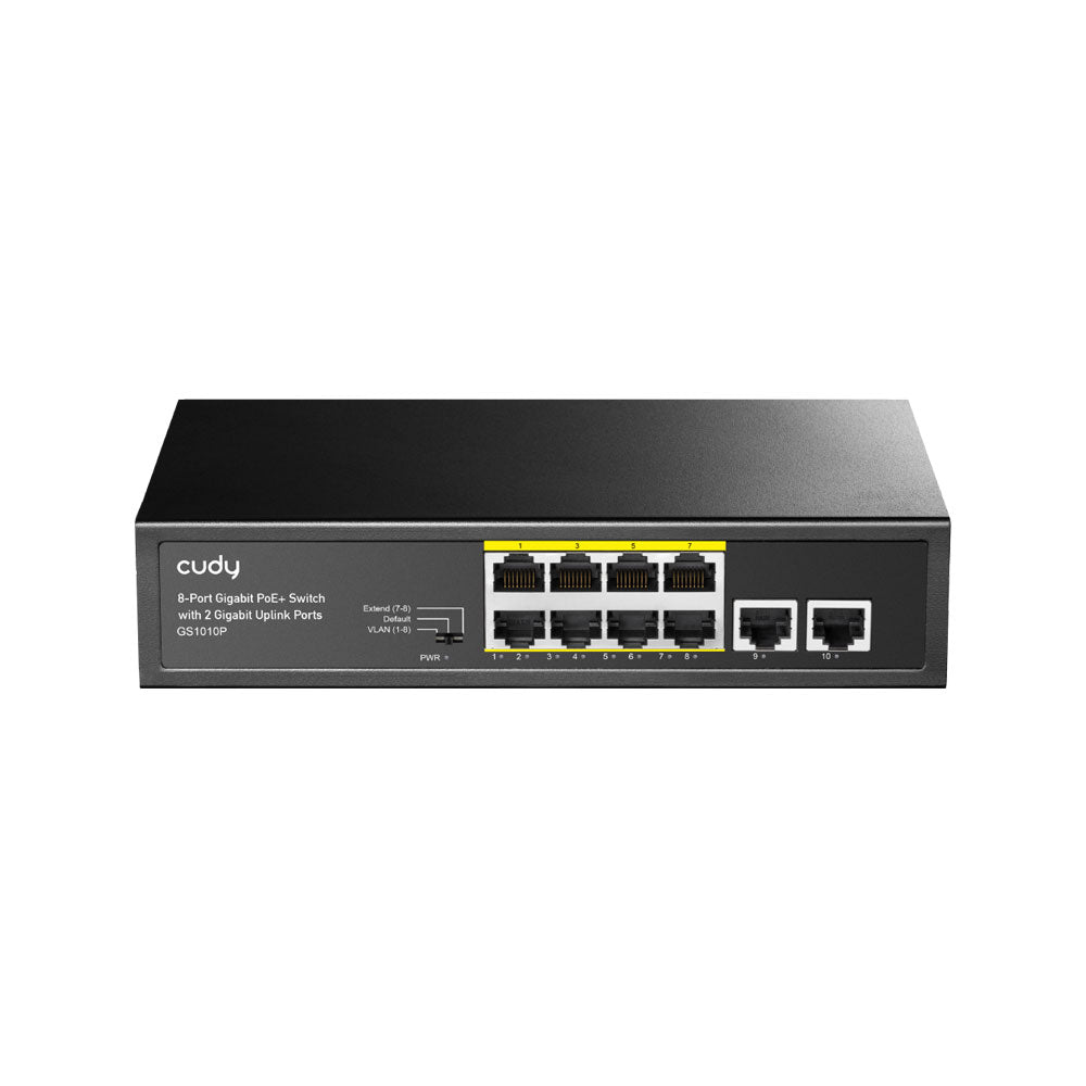 8 ports PSE RJ-45 10/100/1000 M + 2 ports de liaison montante RJ45 10/100/1000 Switch PoE+ non géré 120 W - SECUROTOP