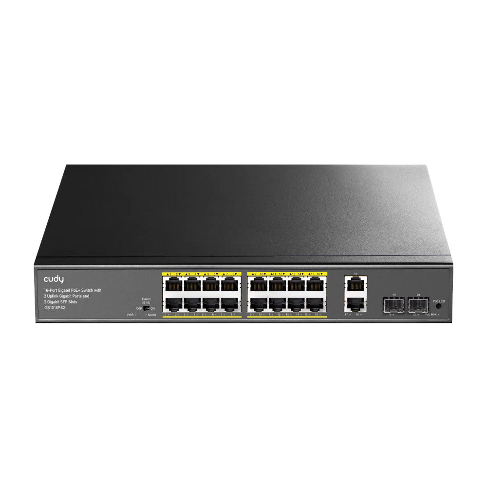 Switch PoE+ Gigabit 16 ports avec 2 ports Gigabit de liaison montante et 2 emplacements SFP Gigabit 200 W - SECUROTOP