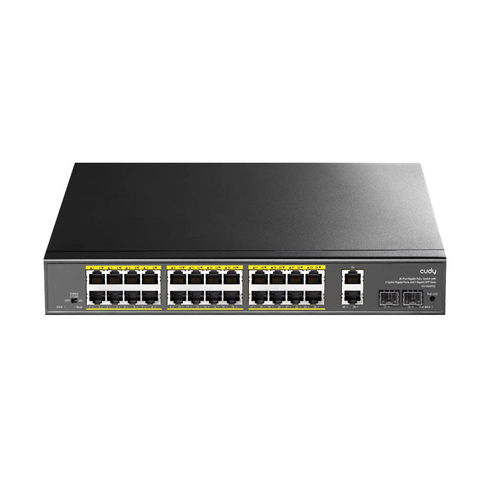 Switch PoE+ Gigabit 24 ports avec 2 ports Gigabit de liaison montante et 2 emplacements SFP Gigabit 300 W - SECUROTOP