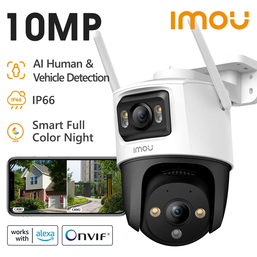 IMOU Dual Lens Outdoor Camera PT Camera Home Security IP Camera AI Human & Vehicle Detection Surveillance Camera 10 MP - SECUROTOP