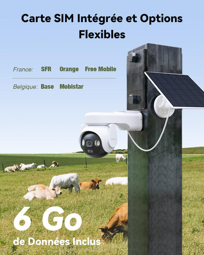 Caméra IP Wi-Fi et 4G 5MP avec batterie, panneau solaire et détection humaine