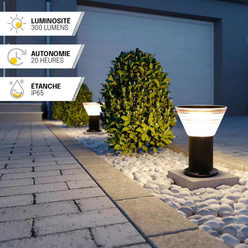 Borne Solaire Extérieur 40 CM – IP65, Batterie Remplaçable