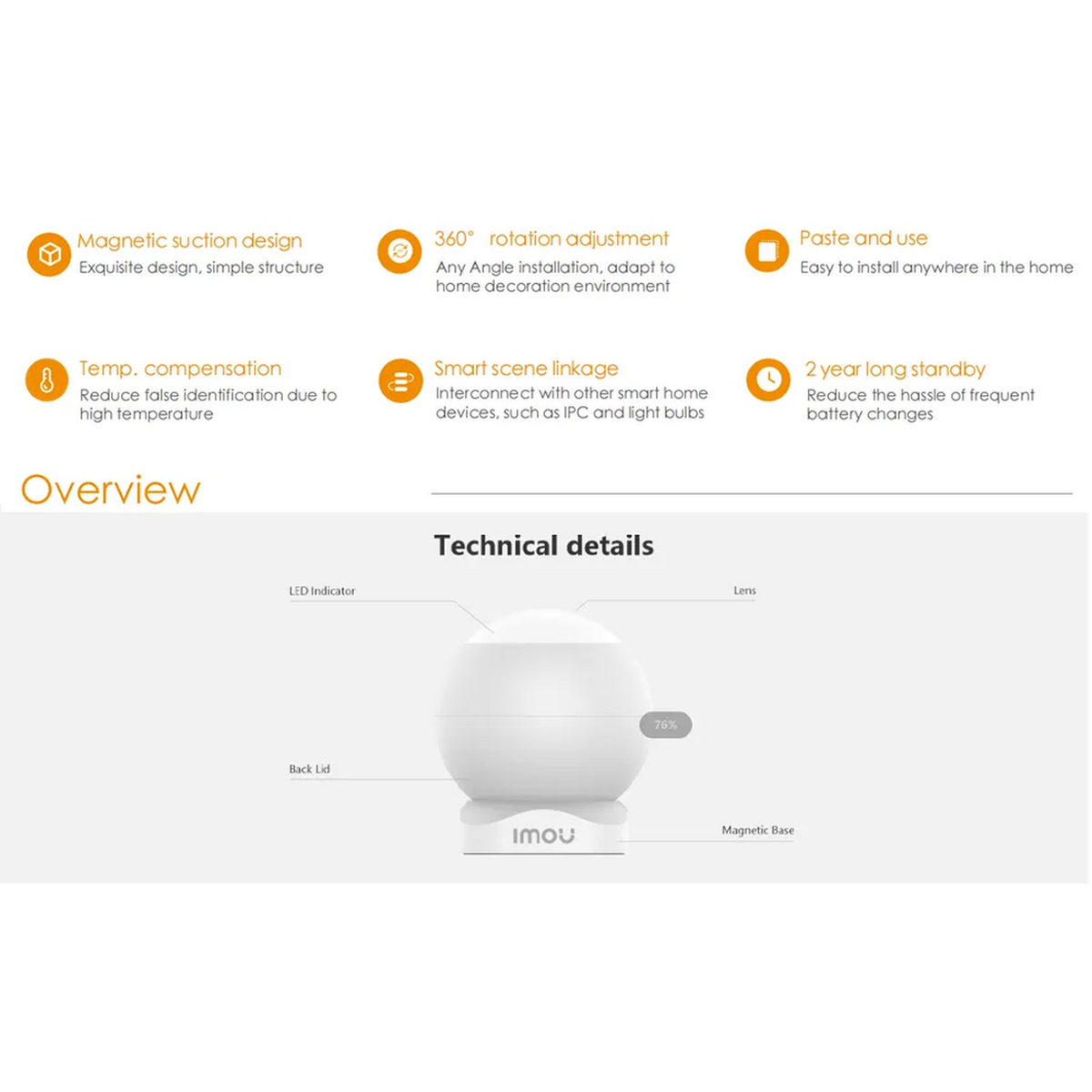 Imou Détecteur de Mouvement Connecté Sans Fil ZigBee