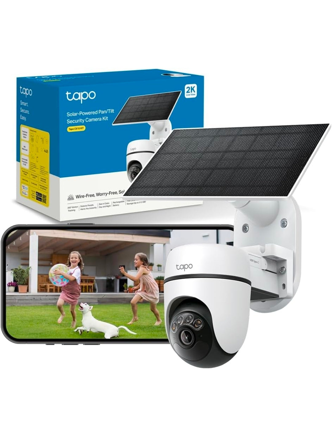 Tapo C610 Kit 2K 3MP Caméra WiFi Extérieur sans Fil avec Panneau Solaire, 360° PTZ
