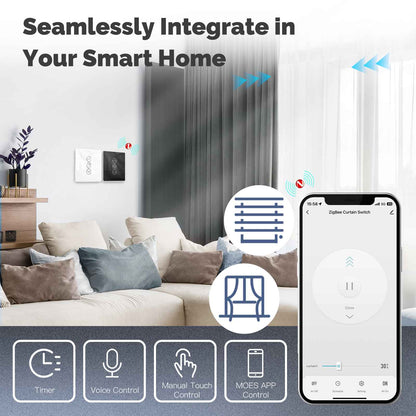 MOES ZTS-EUR-C Interrupteur Rideau Connecté ZigBee RF433