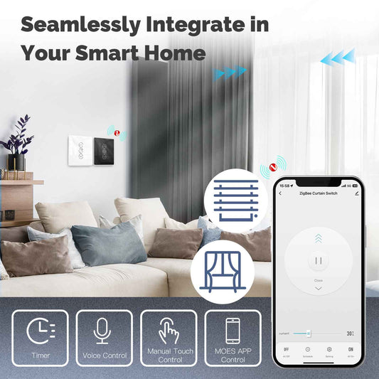 MOES ZTS-EUR-C Interrupteur Rideau Connecté ZigBee RF433